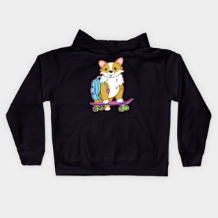 Corgi on skateboard Kids Hoodie